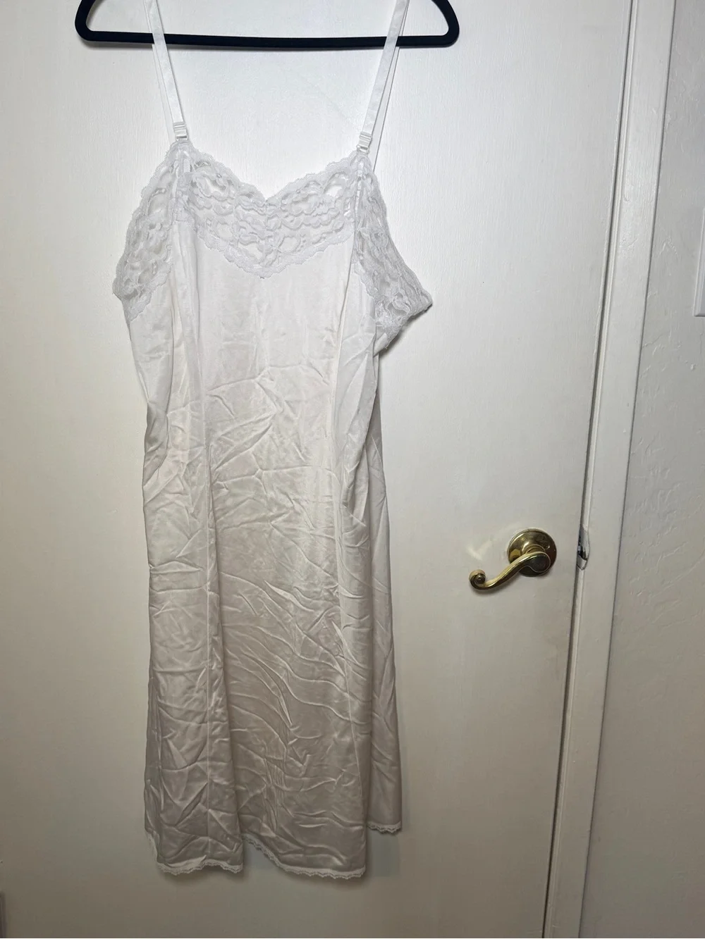Vintage White Lace-Trim Long Slip Chemise 2XL